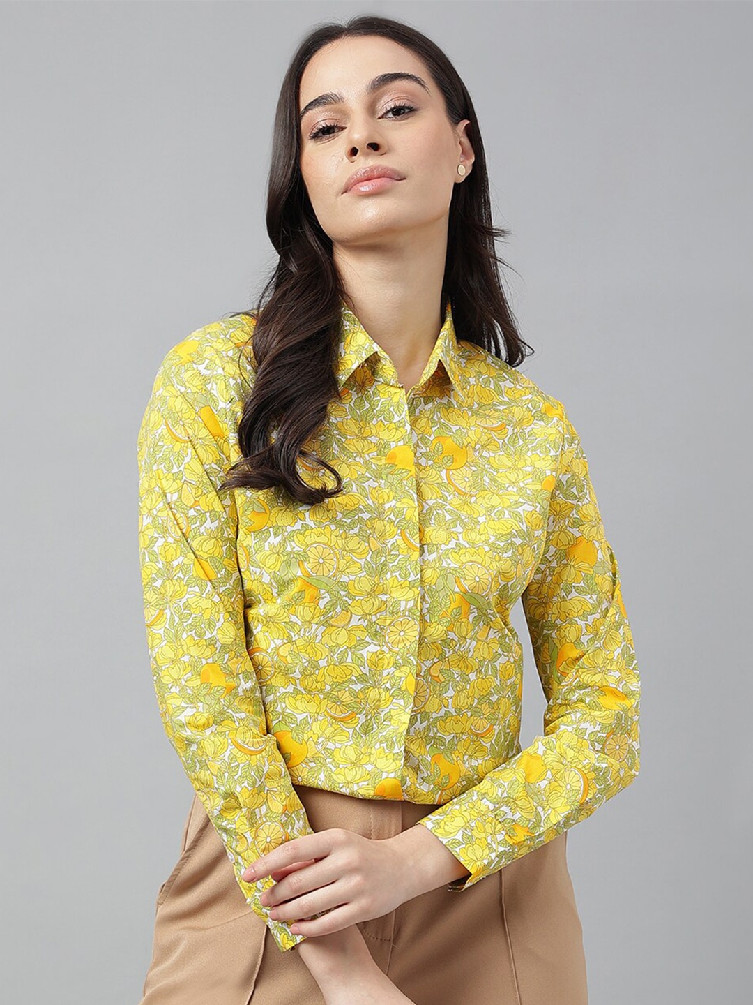 

Hancock Relaxed Fit Floral Printed Cotton Formal Shirt, Yellow
