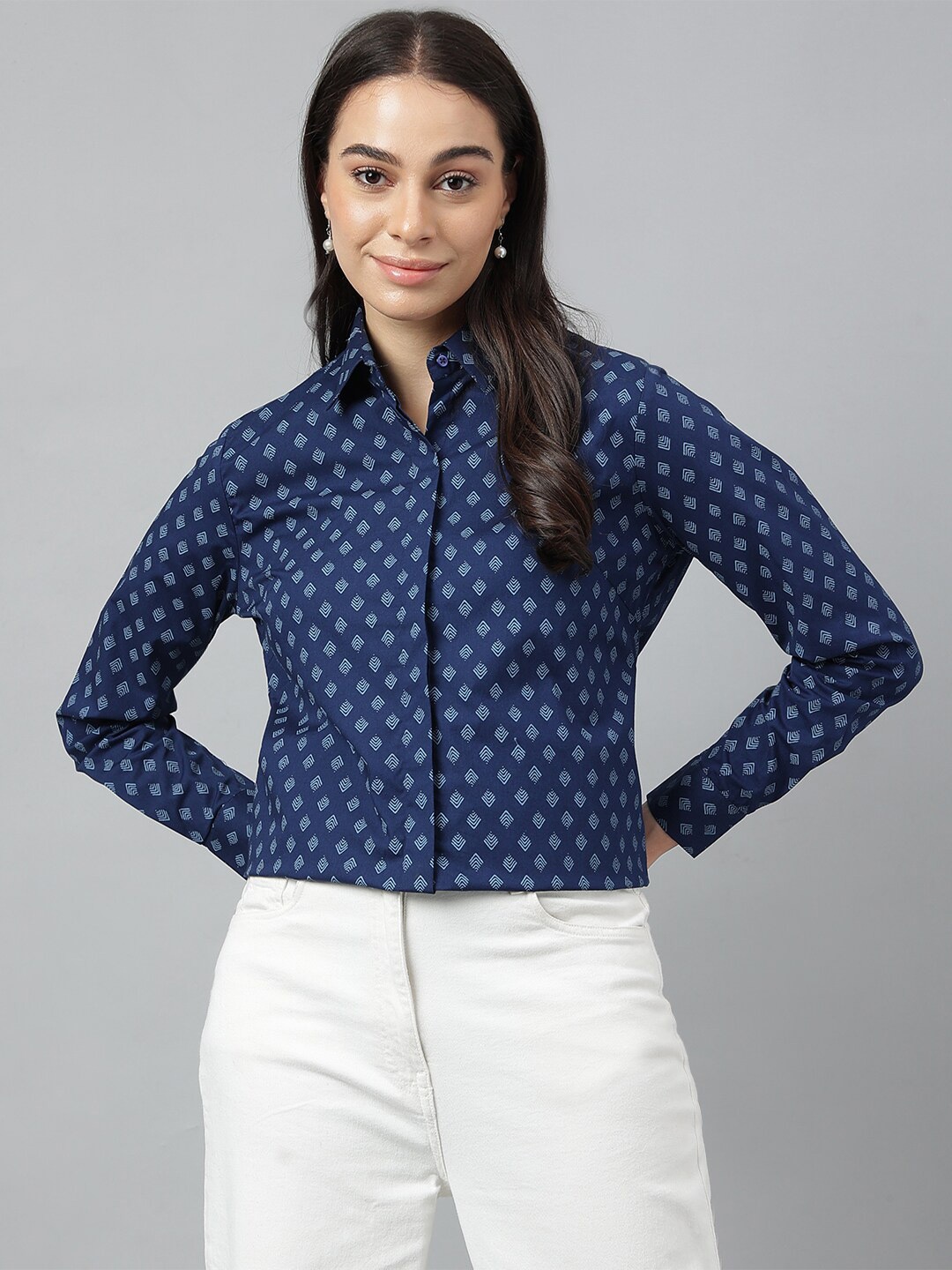 

Hancock Relaxed Fit Geometric Printed Pure Cotton Formal Shirt, Navy blue