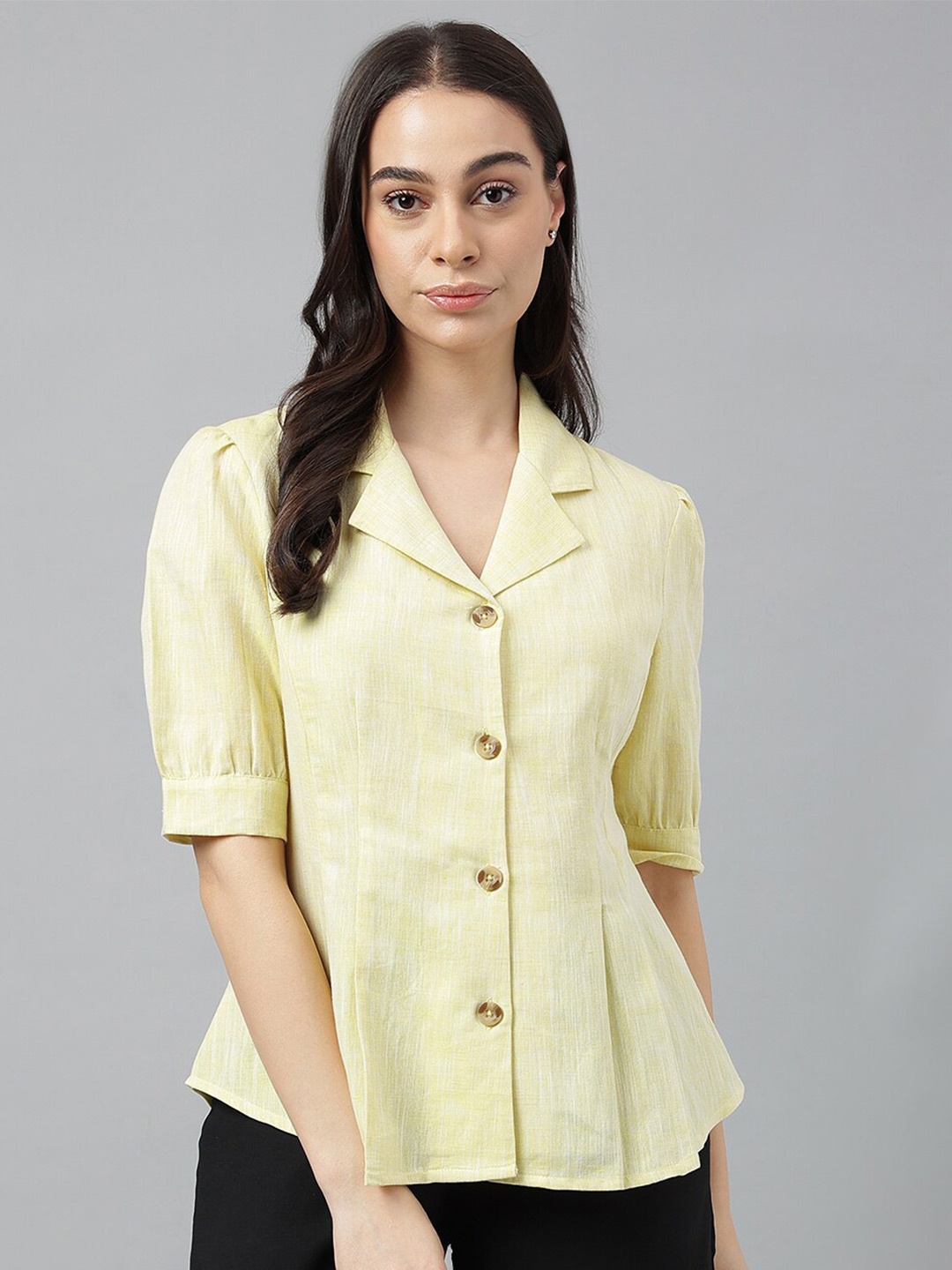 

Hancock Cuban Collar Relaxed Regular Fit Pure Cotton Formal Shirt, Yellow