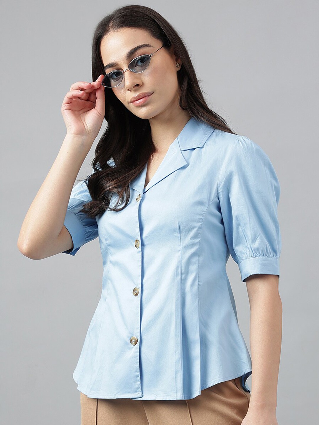 

Hancock Solid Relaxed Fit Cuban Collar Opaque Formal Shirt, Blue