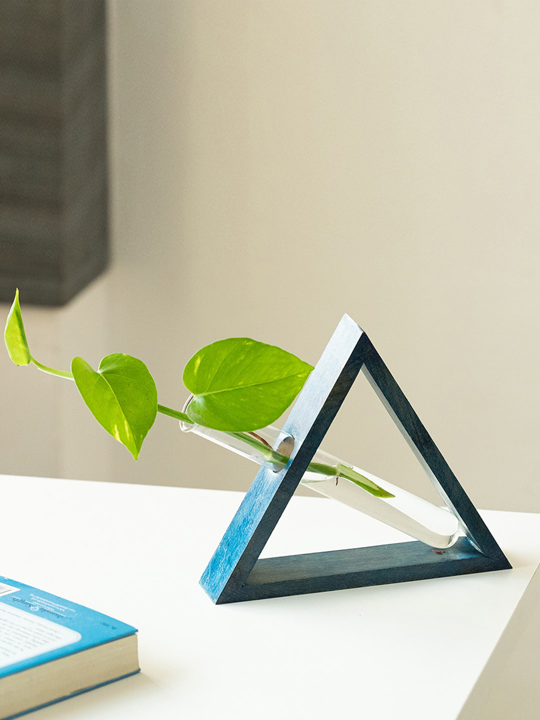 

ExclusiveLane Tilted-Triangle Glass Garden Test Tube Table Planter, Blue