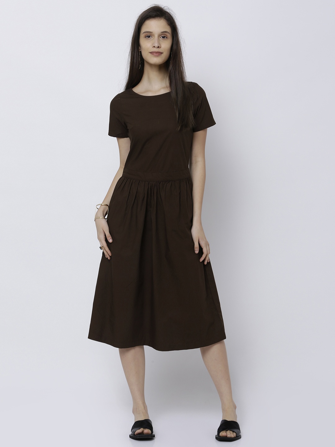 

Tokyo Talkies Women Brown Solid Fit and Flare Dress