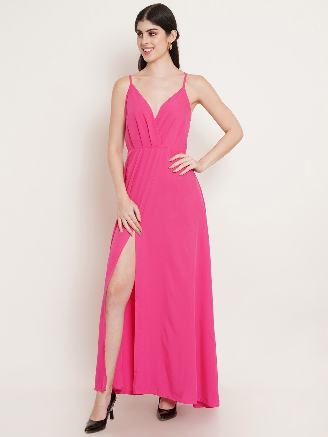 

U&F Magenta Shoulder Straps Maxi Dress