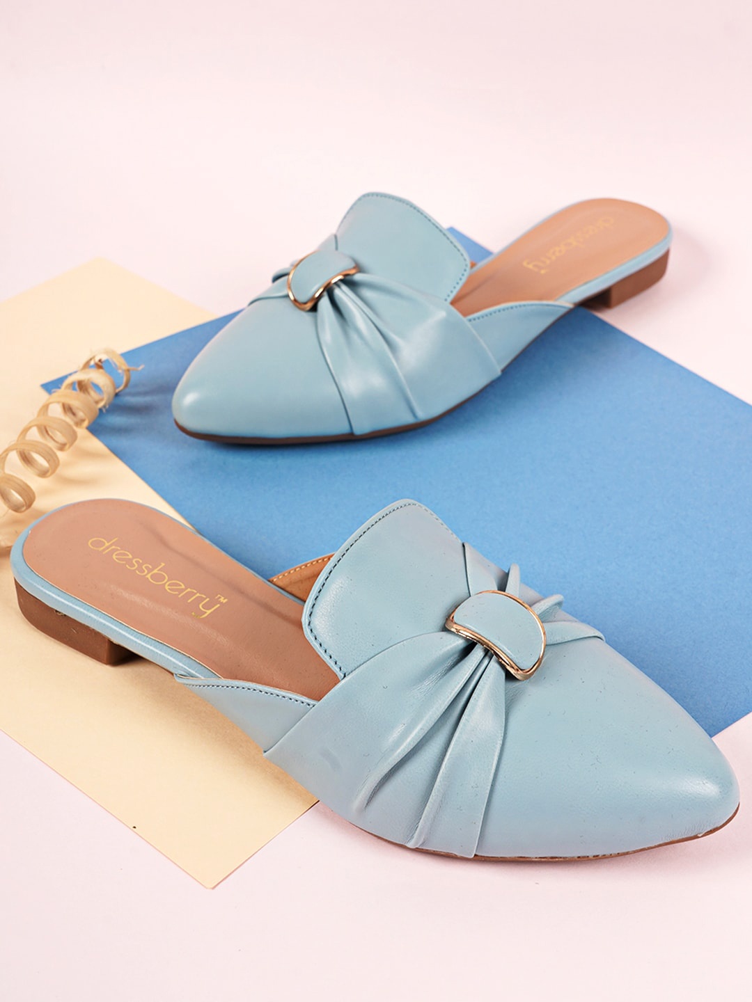 

DressBerry Women Blue Pointed Toe Mules With Bows