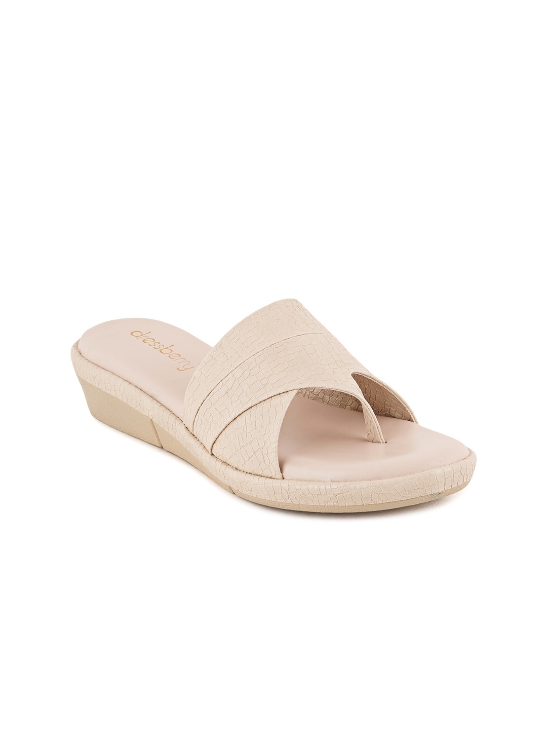 

DressBerry Women Cream-Coloured Textured Open Toe Flats