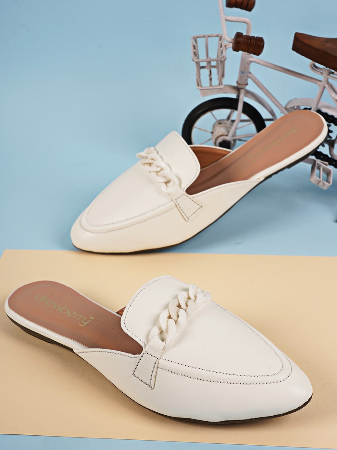 

DressBerry Women White Pointed Toe Embellished Mules
