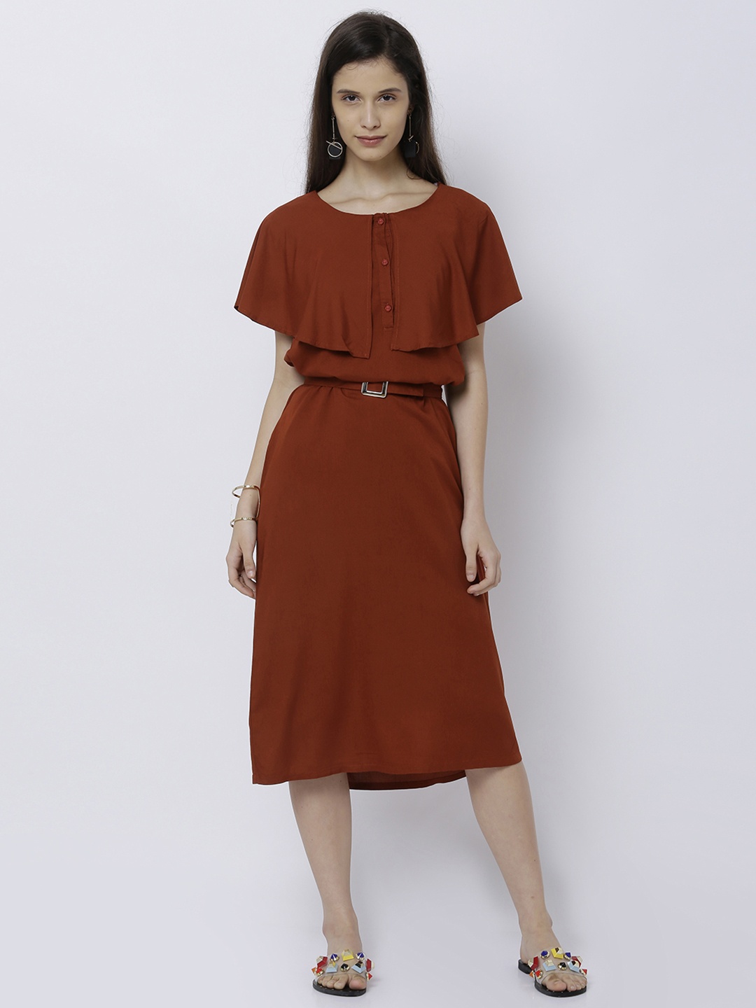 

Tokyo Talkies Women Rust Lightweight Solid A-Line Dress