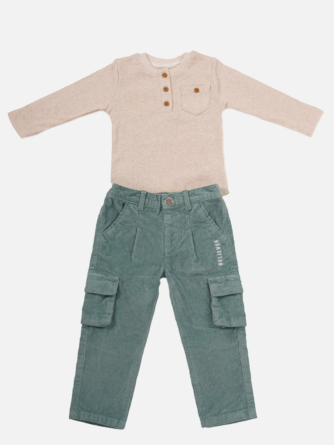 

Zalio Boys Pure Cotton T-shirt With Trousers, Off white