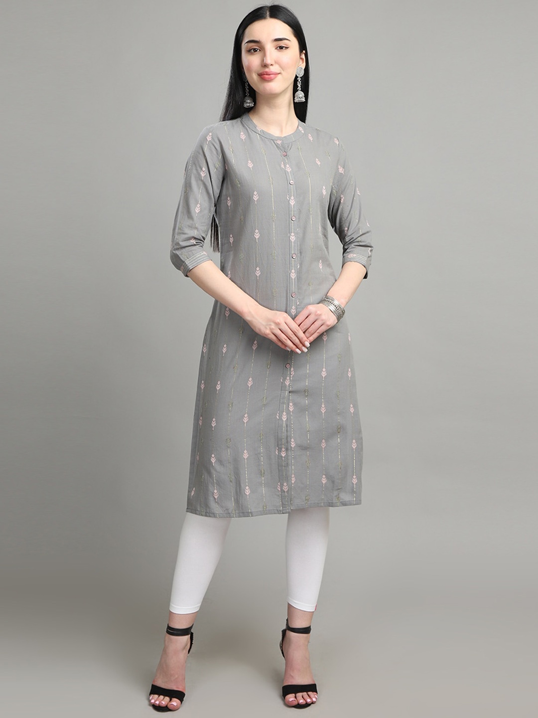 

Alena Thread Work Cotton Straight Kurta, Grey