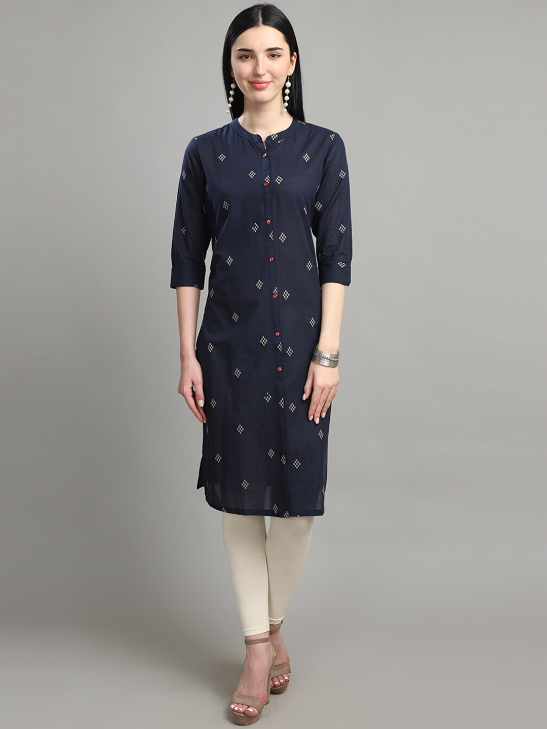 

Alena Geometric Printed Regular Kurta, Navy blue