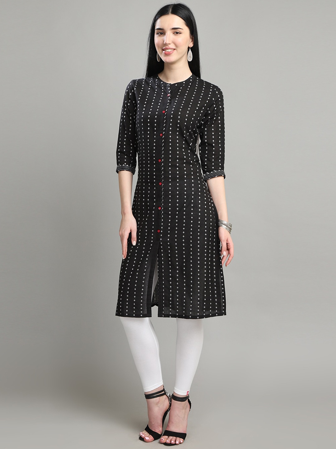 

Alena Geometric Thread Work Kurta, Black