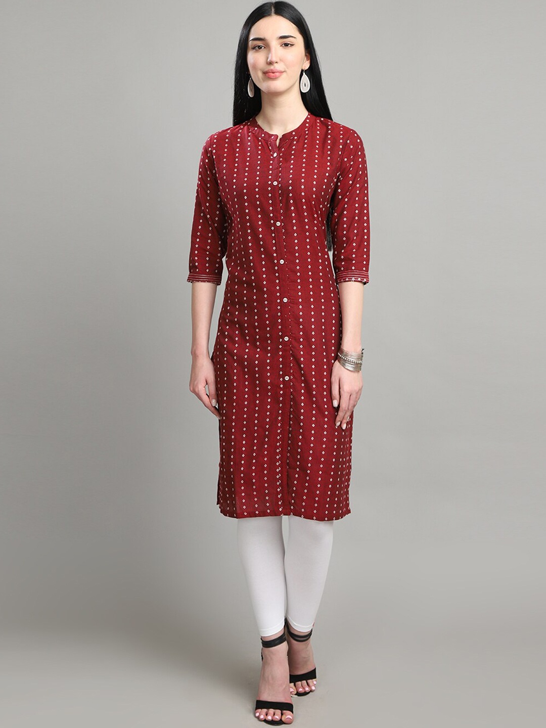 

Alena Geometric Printed Mandarin Collar Cotton Straight Kurta, Maroon