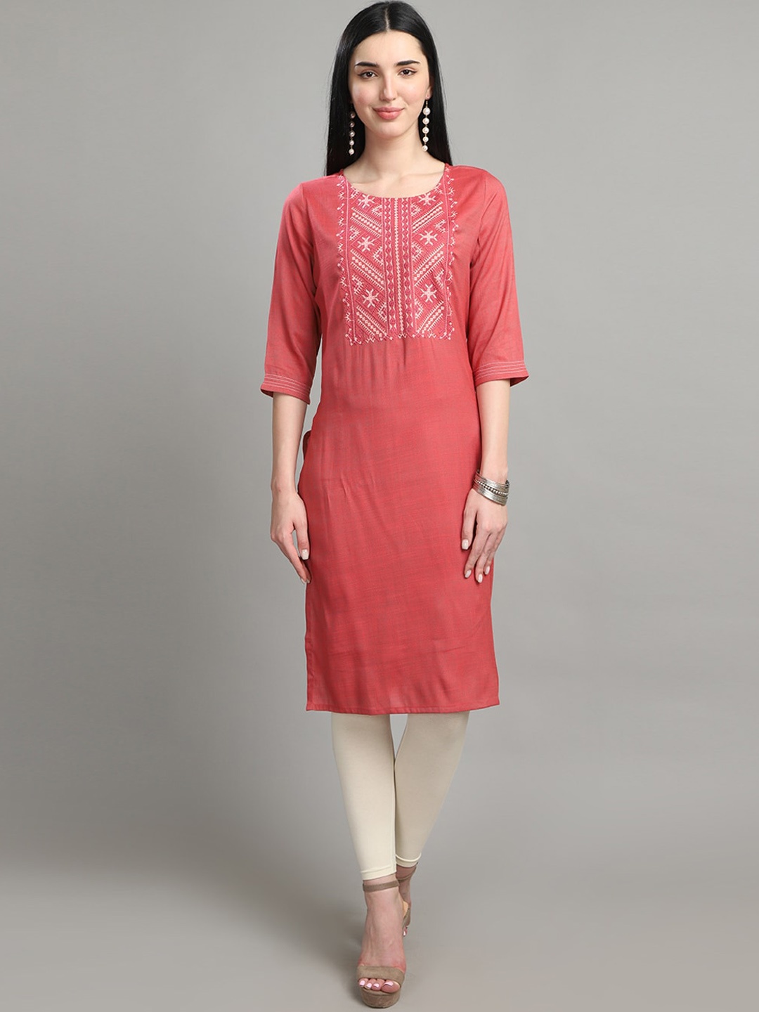 

Alena Thread Work A-Line Kurta, Pink