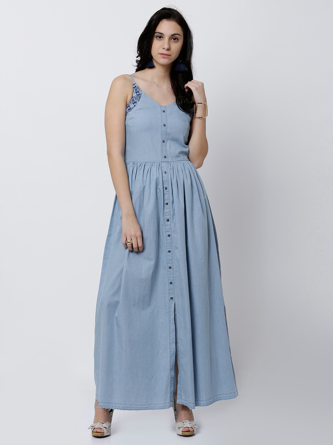 

Tokyo Talkies Women Blue Solid Maxi Dress