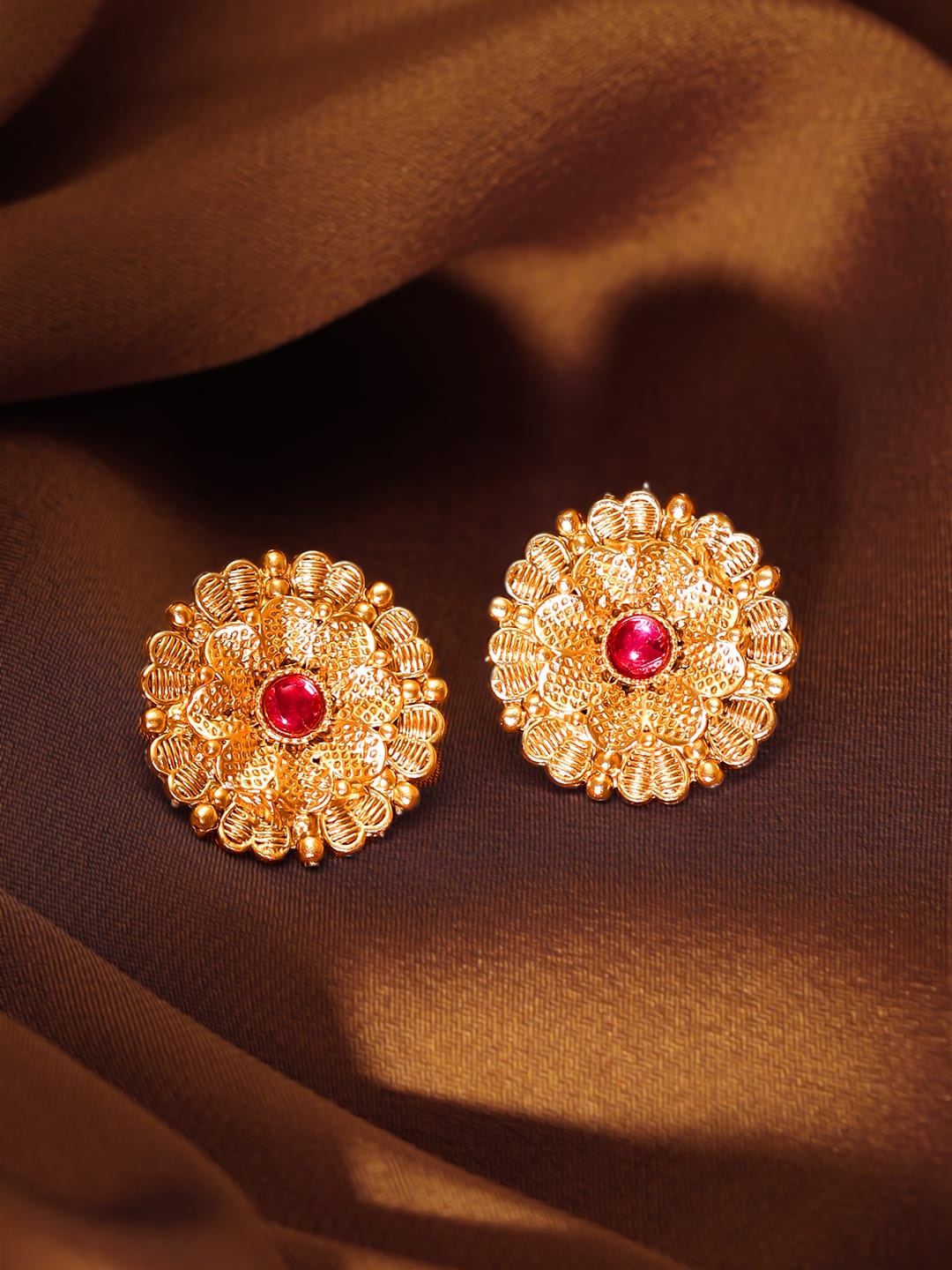 

Rubans Gold-Plated Cubic Zirconia Floral Studs Earrings