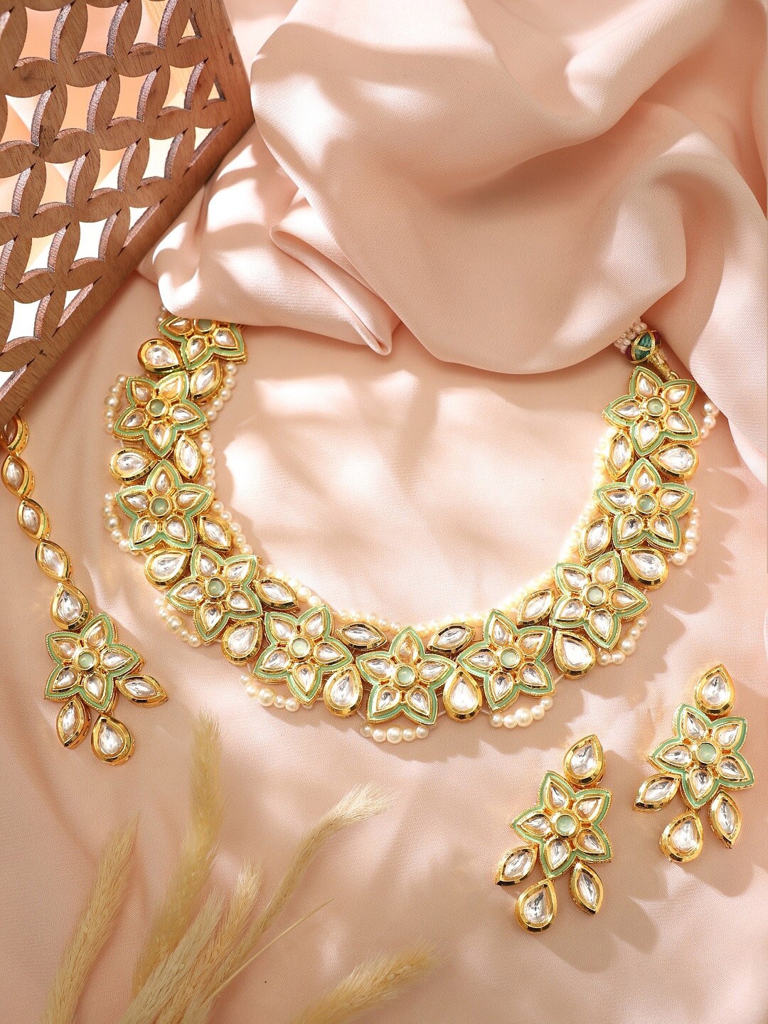 

Rubans 24KT Kundan Gold-Plated Necklace & Earrings