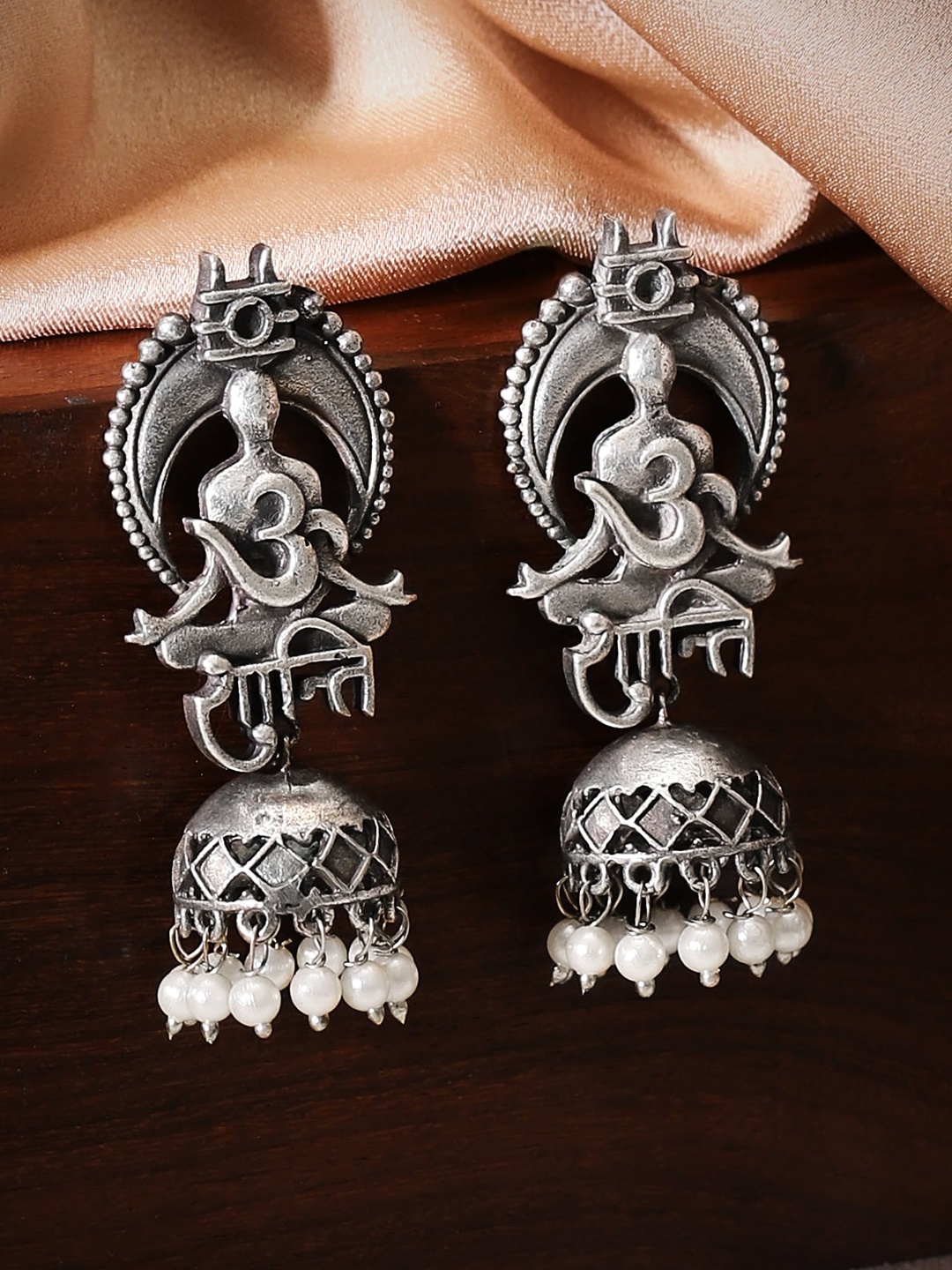 

Rubans Silver-Plated Oxidized Dome Shaped Jhumkas Earrings