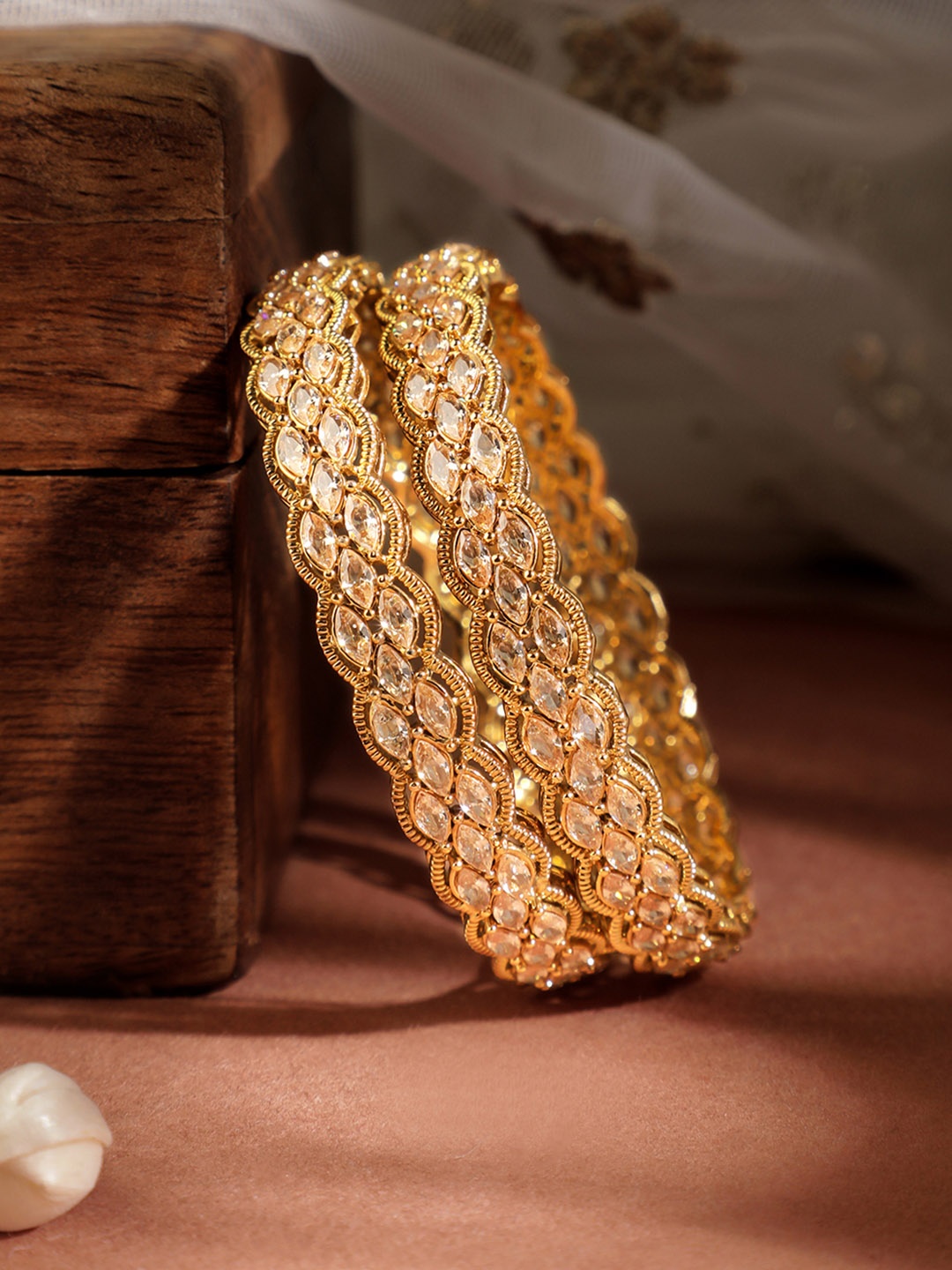 

Rubans Set of 2 24k Gold Plated Kundan Studded Statement Bangles