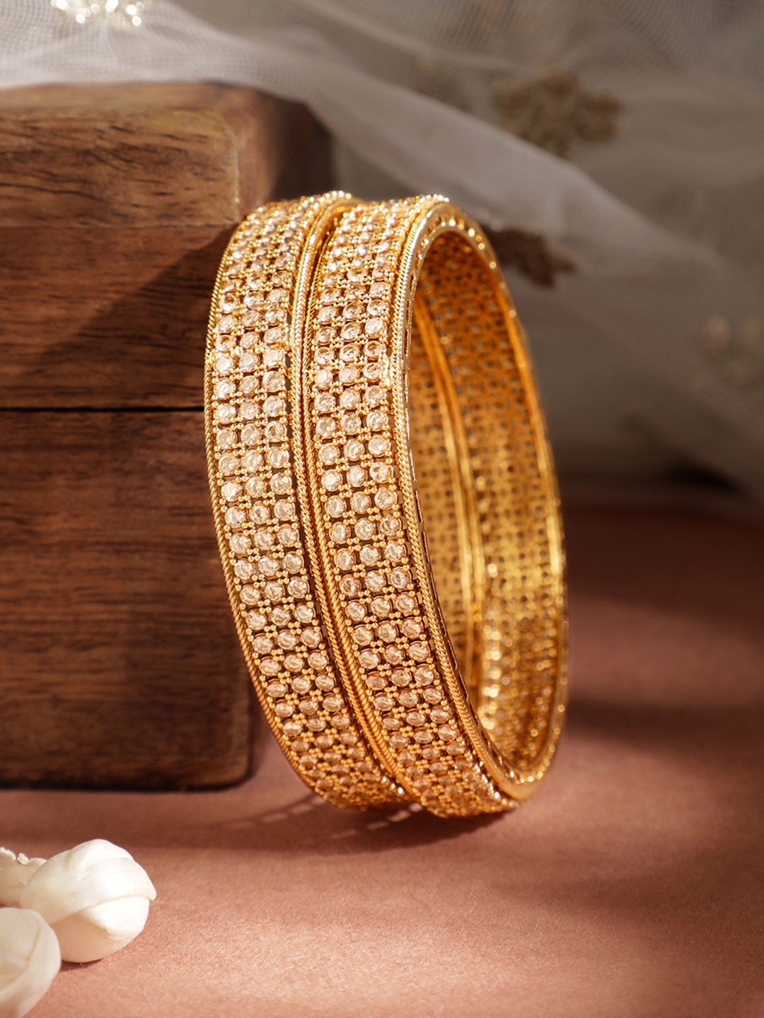 

Rubans Set of 2 Gold-Plated Kundan Studded Statement Bangles