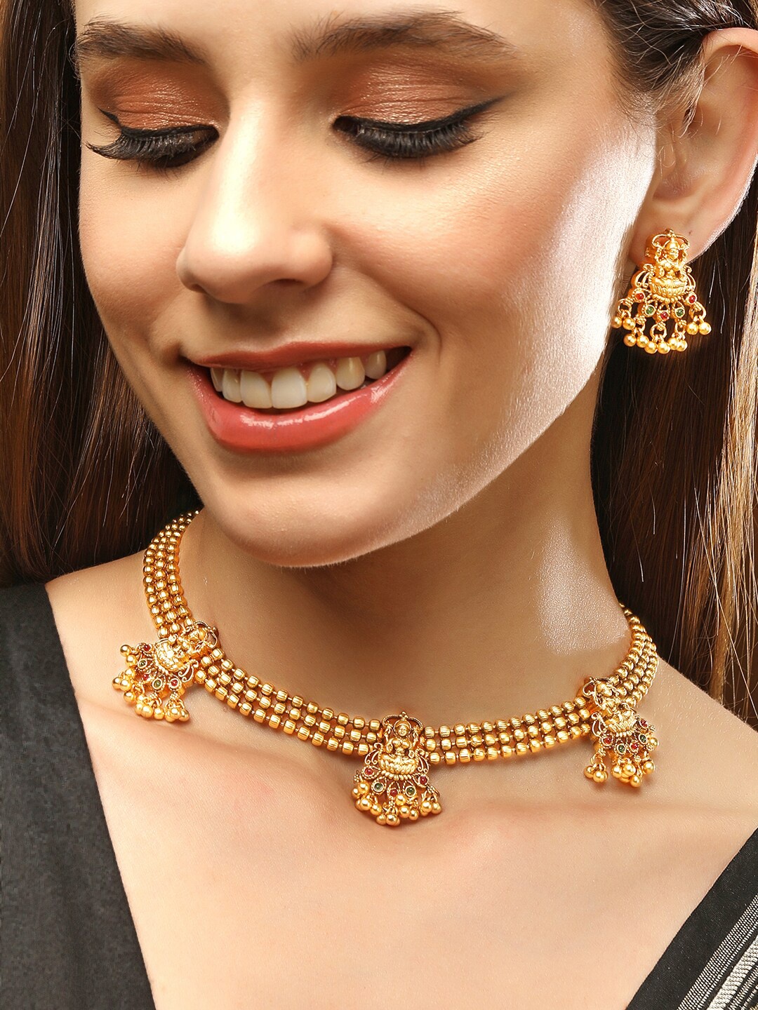 

Rubans Gold-Plated Temple Motif Necklace Set