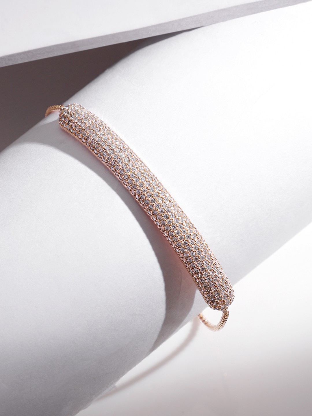 

Rubans Women Brass Cubic Zirconia Rose Gold-Plated Cuff Bracelet
