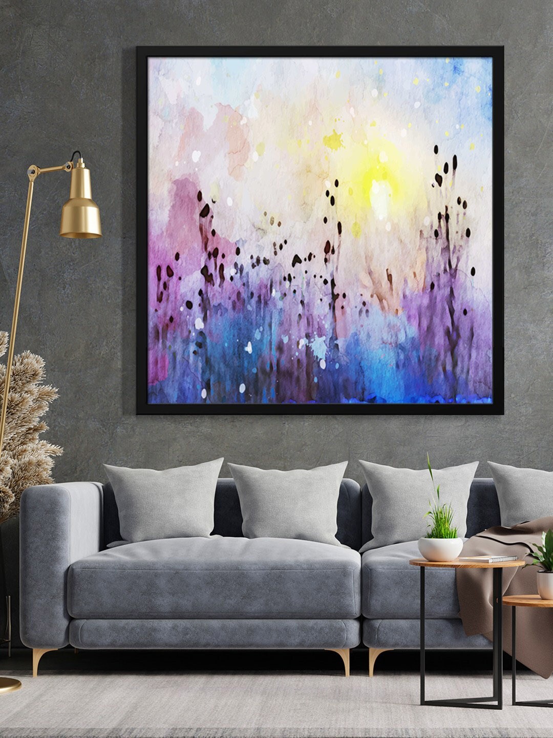 

999Store Abstract Sun View Canvas Printed Framed Wall Art, Purple