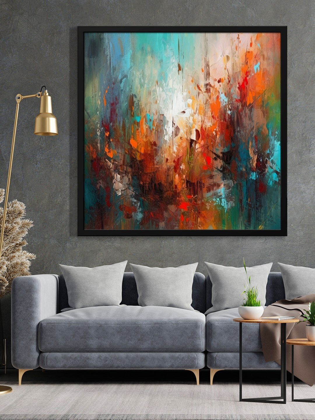 

999Store Blue & Orange-Color Abstract Printed Framed Wall Art