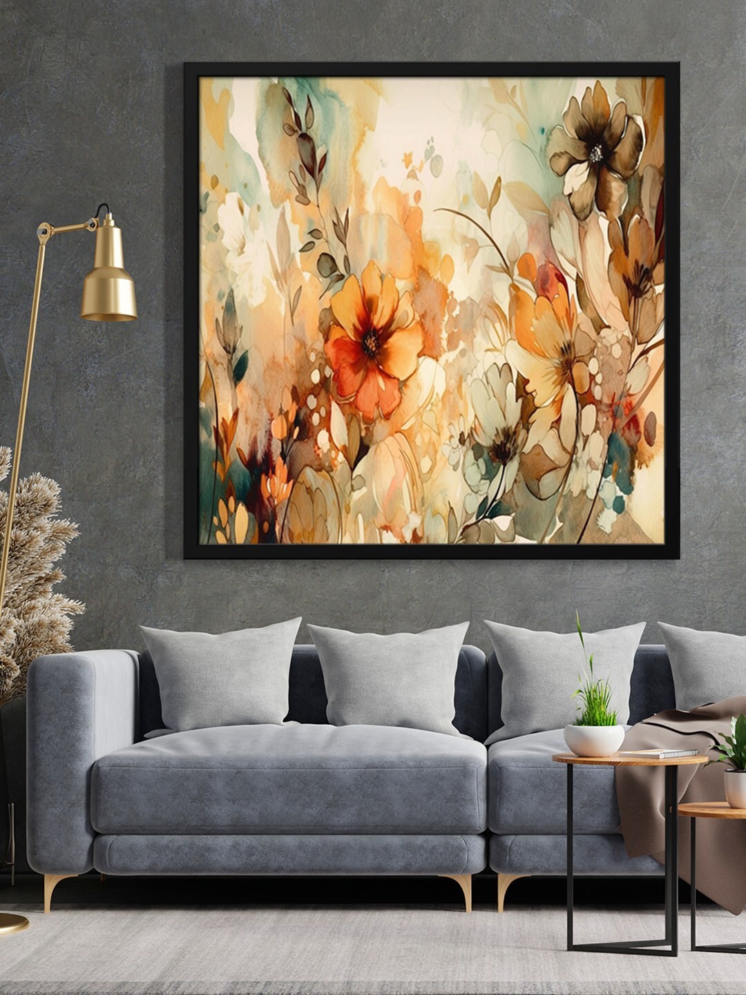 

999Store Brown Flower And Leaf Printed Framed Wall Art