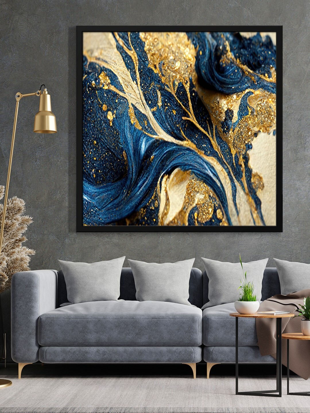 

999Store Blue Abstract Printed Framed Wall Art