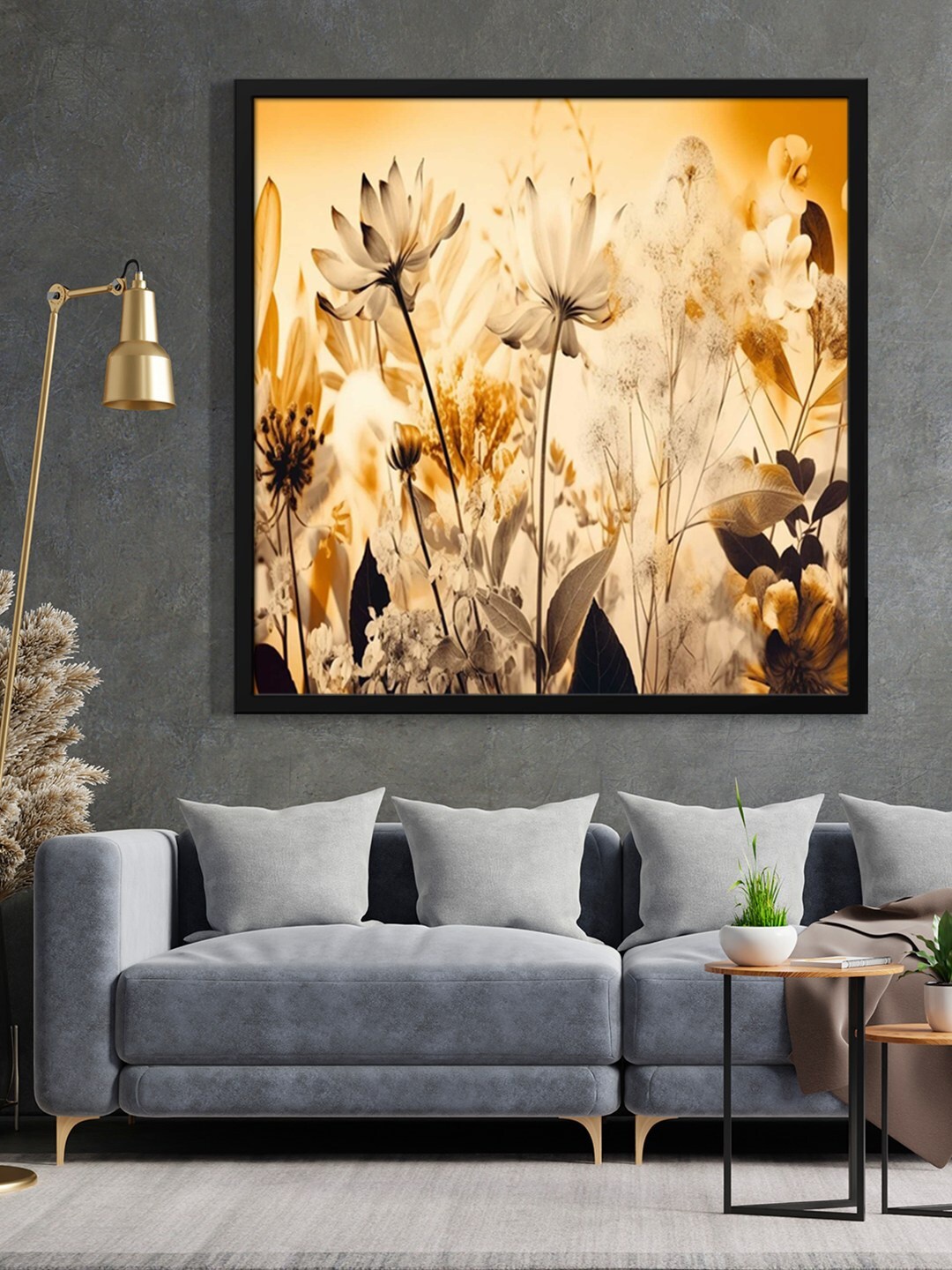 

999Store Brown Flower Printed Framed Wall Art