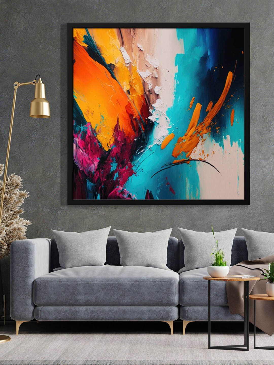 

999Store Blue & Orange-Color Abstract Printed Framed Wall Art