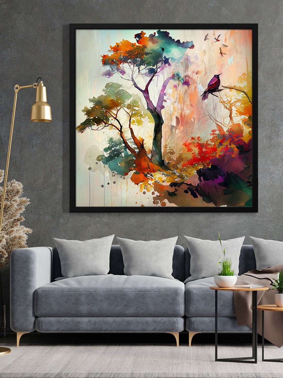 

999Store Brown & Blue Bird Painting Framed Wall Art