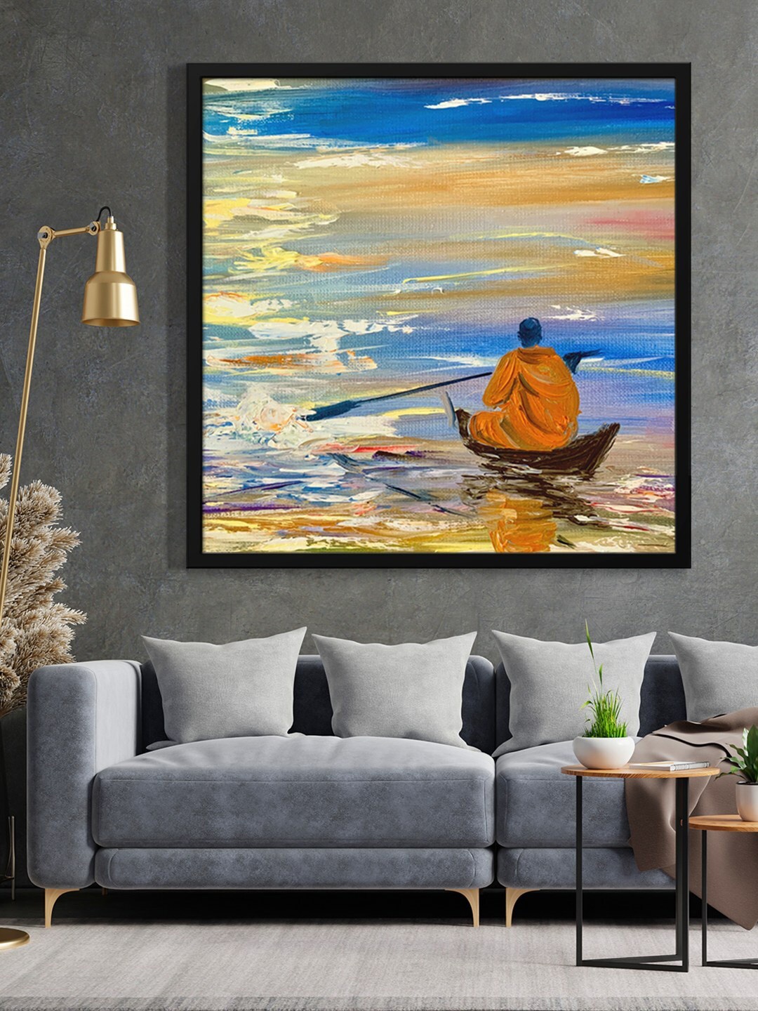 

999Store Blue & Brown Painting Framed Wall Art