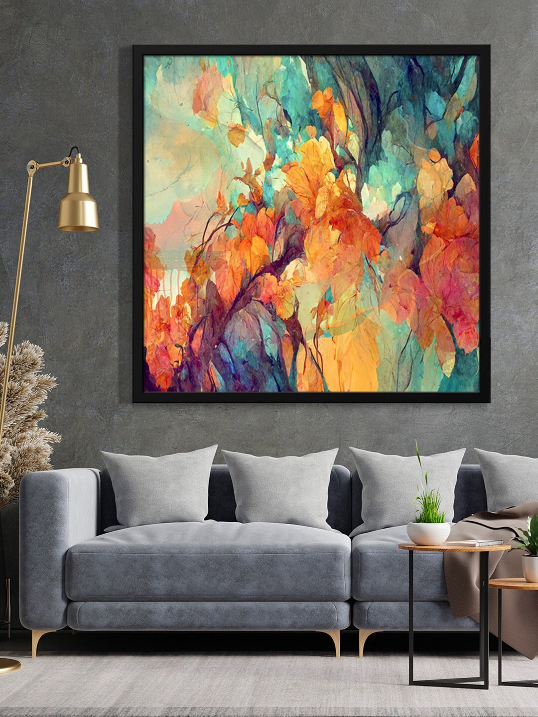 

999Store Teal-Green & Orange-Color Abstract Painting Framed Wall Art