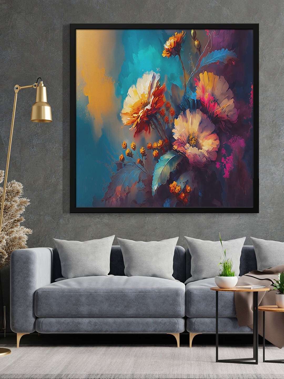 

999Store Blue & Brown Painting Framed Wall Art