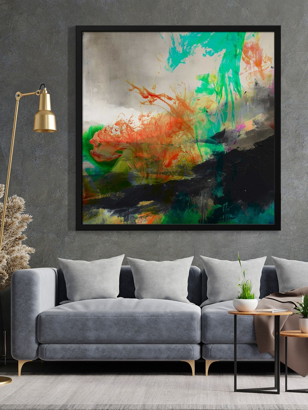 

999Store Grey & Black Abstract Painting Framed Wall Art