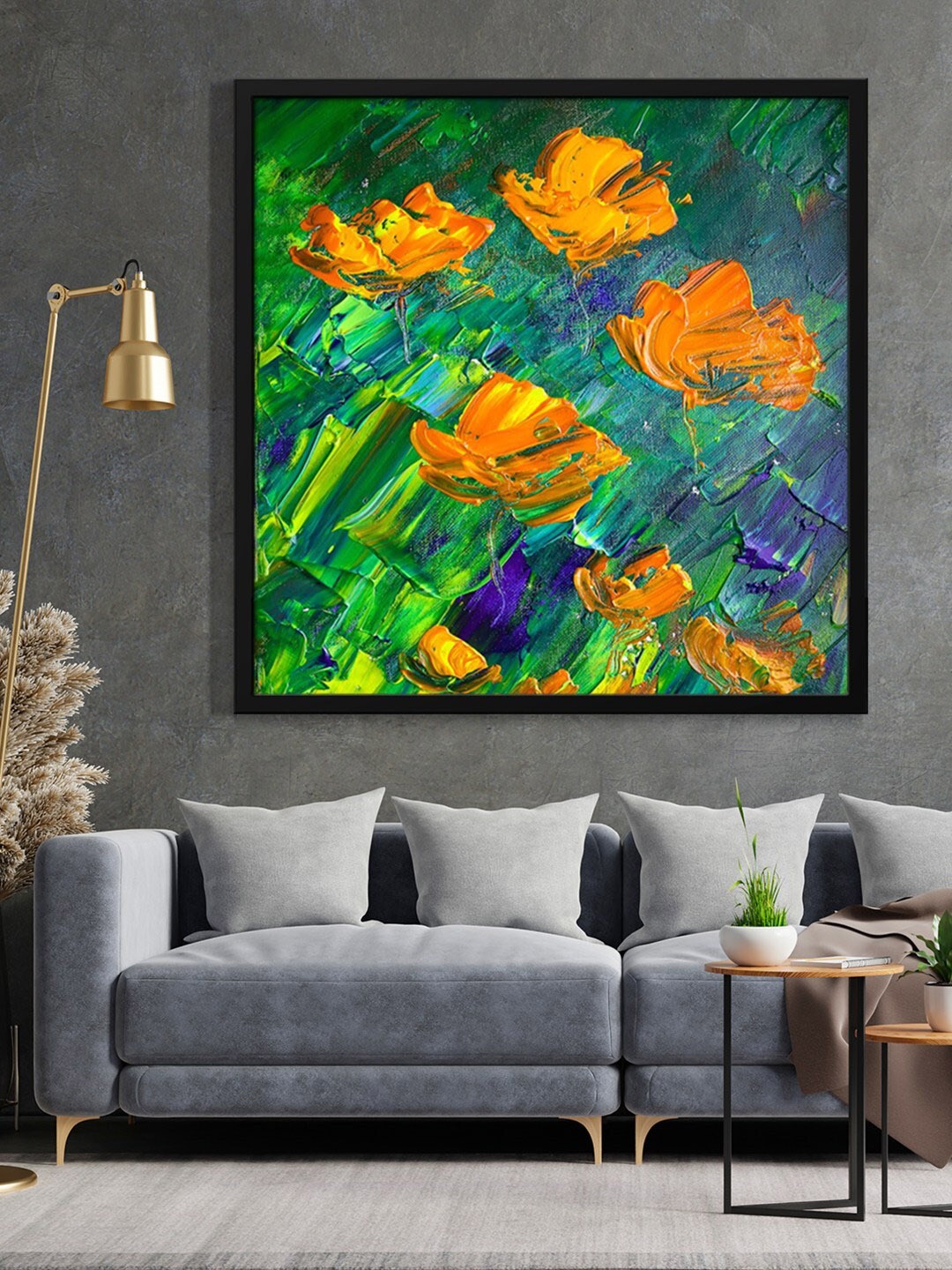 

999Store Green & Blue Floral Painting Framed Wall Art