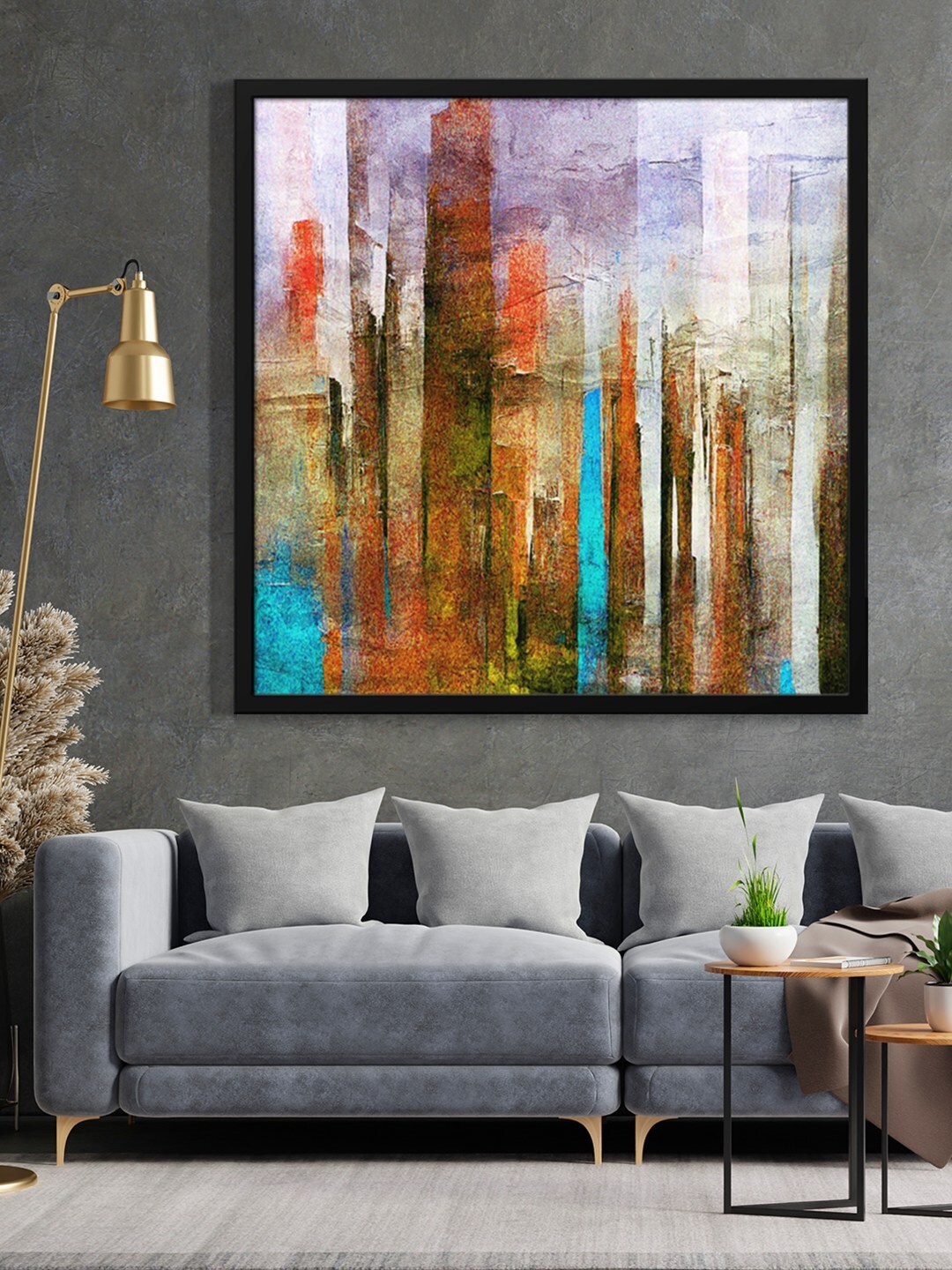

999Store Grey & Brown Abstract Painting Framed Wall Art