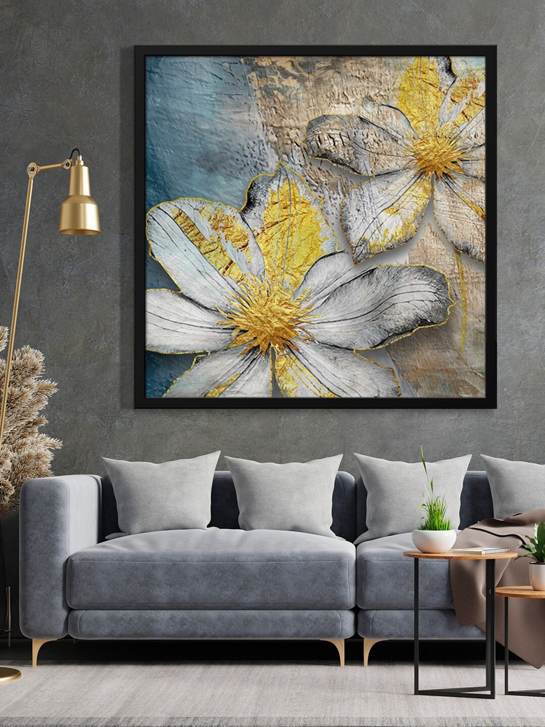 

999Store Grey Floral Painting Framed Wall Art