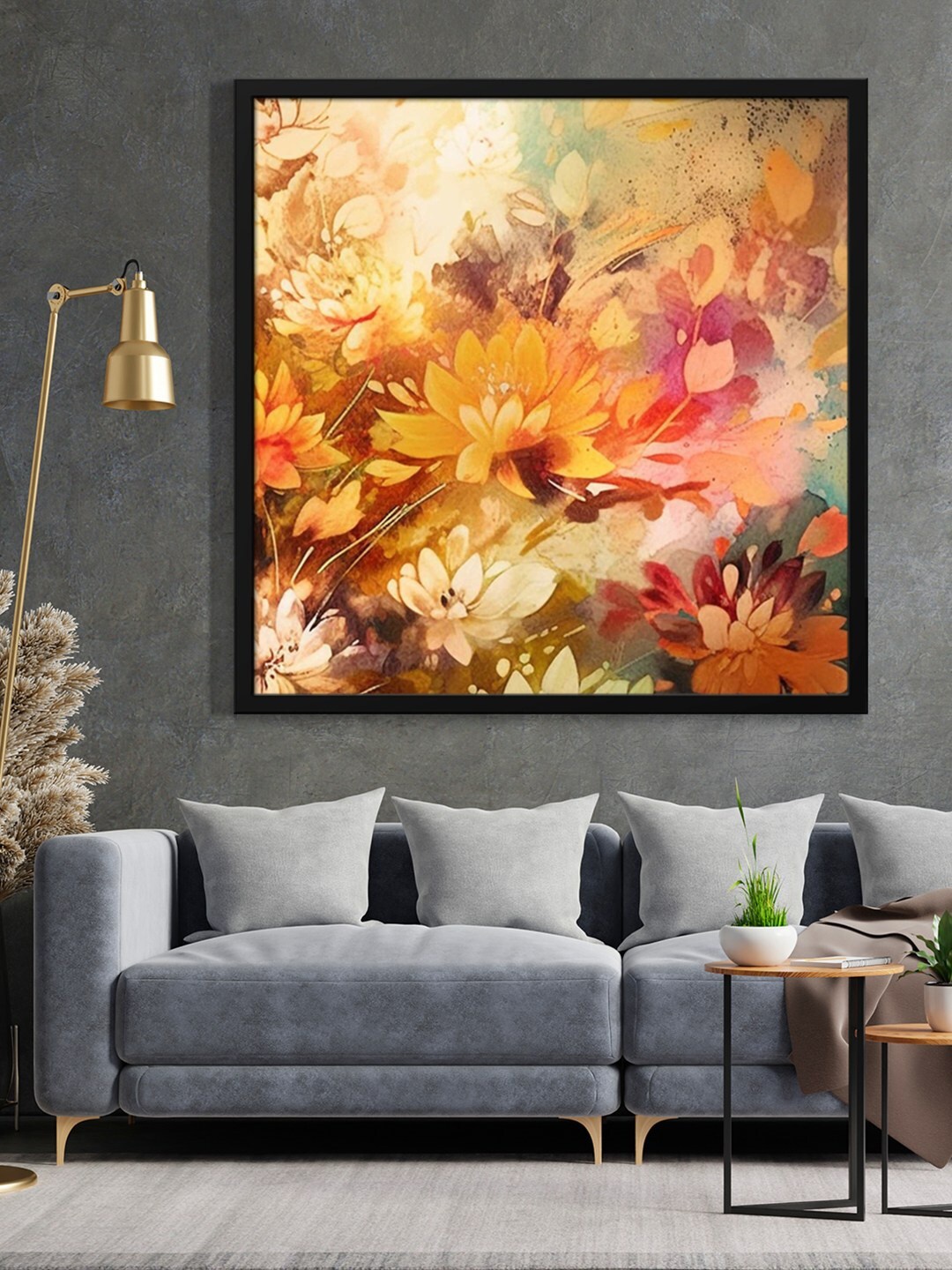 

999Store Brown & Blue Flower Modern Painting Framed Wall Art