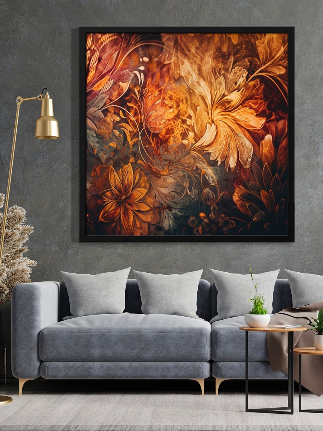 

999Store Black & Brown Flower Painted Framed Wall Art