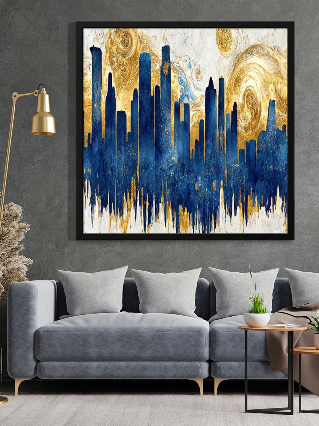 

999Store Black & Blue Abstract Painted Framed Wall Art