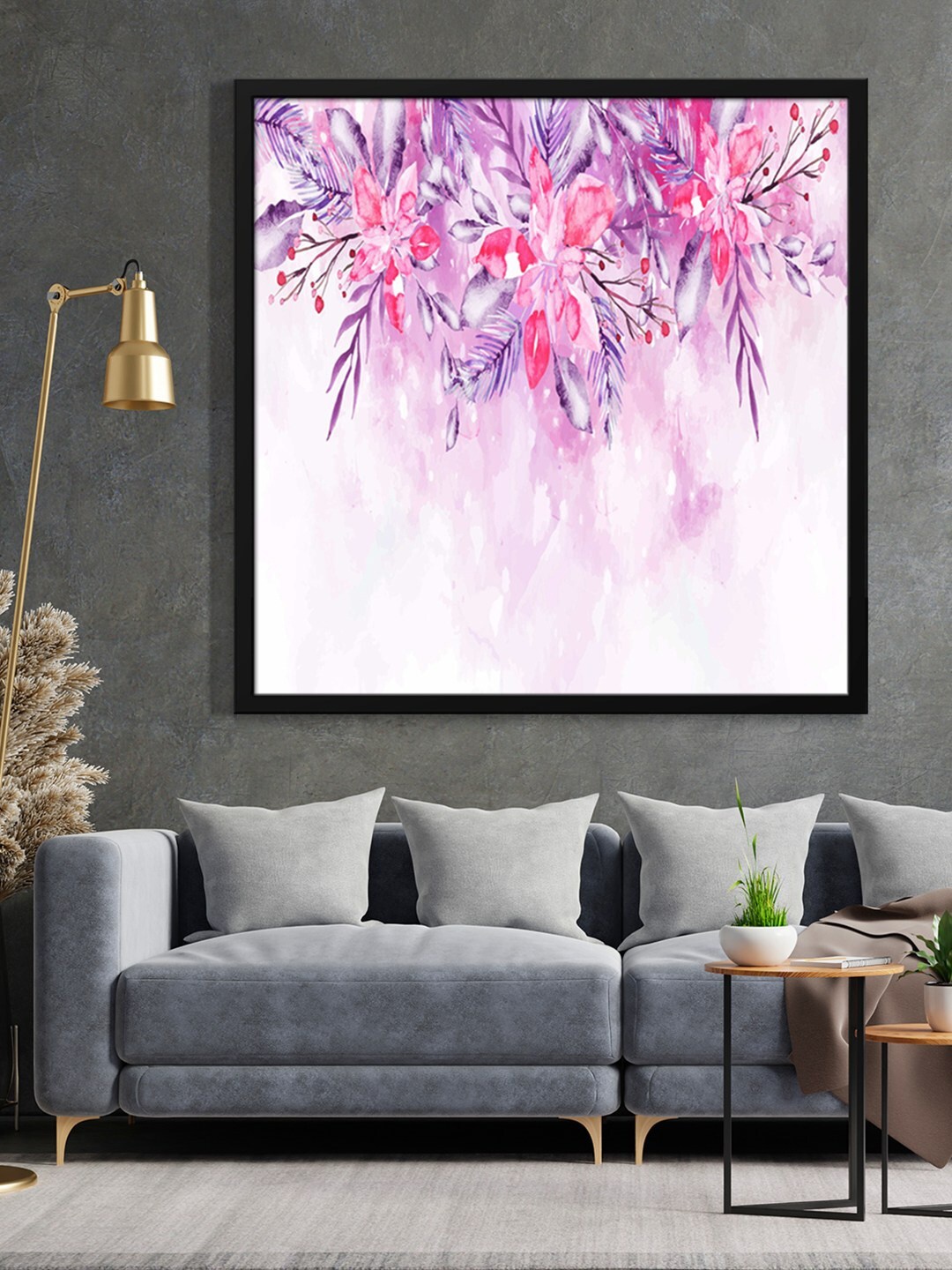 

999Store Pink & Purple Floral Painted Framed Wall Art