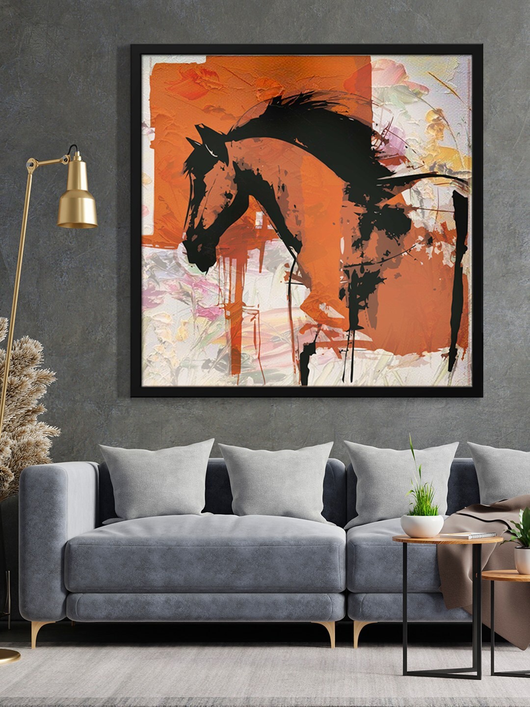 

999Store Brown & Grey Horse Painted Framed Wall Art