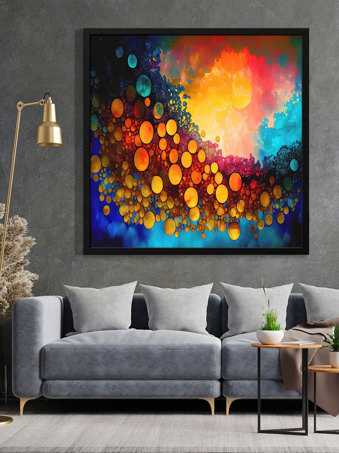 

999Store Blue & Yellow Abstract Painted Framed Wall Art