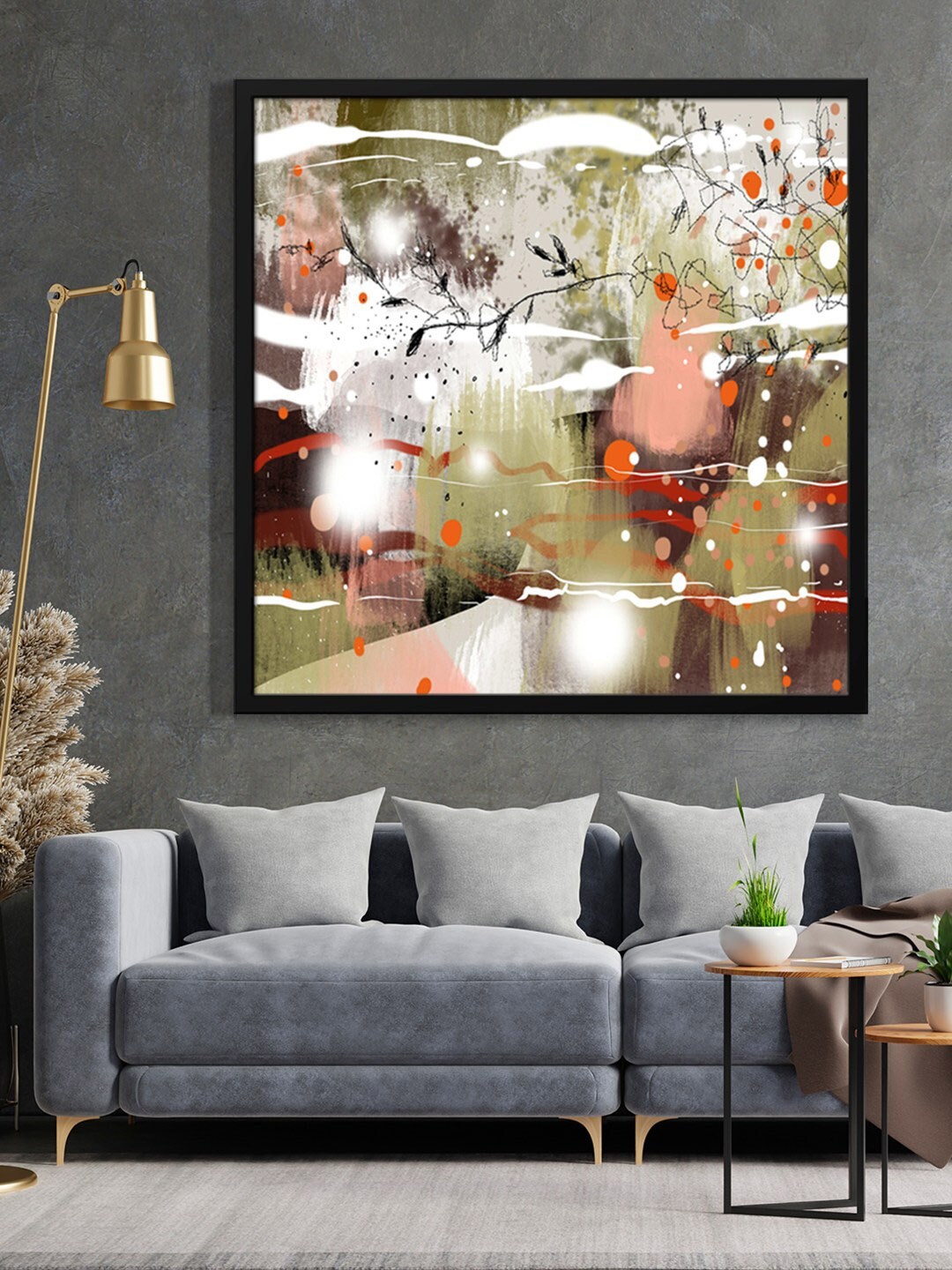 

999Store Grey & Beige Abstract Painted Framed Wall Art
