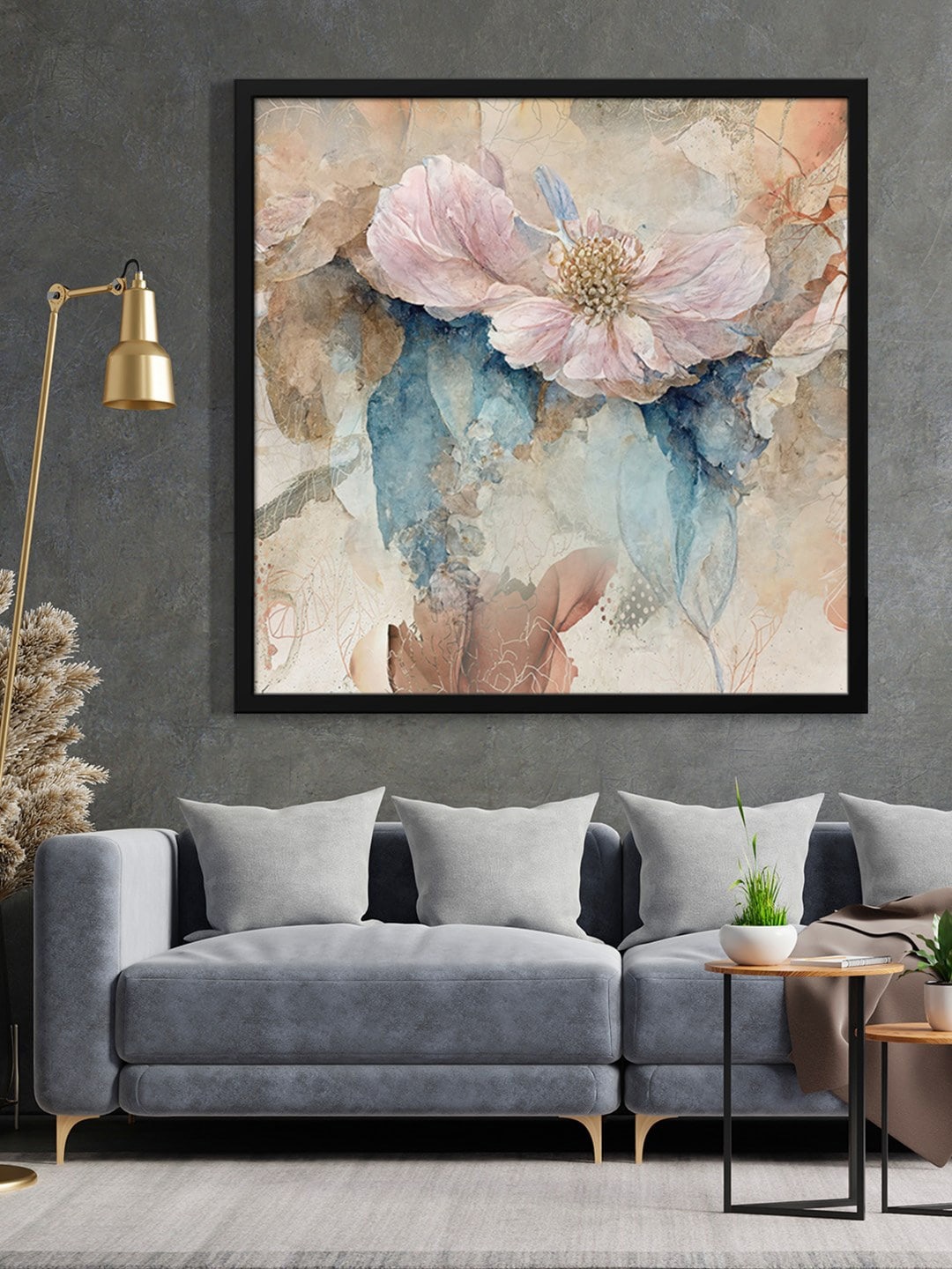 

999Store Brown & Pink Flower With Abstract Effect Painted Framed Wall Art