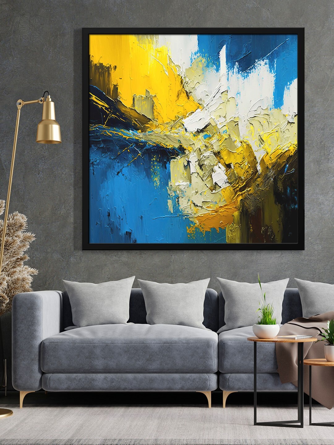 

999Store White & Yellow Abstract Painted Framed Wall Art