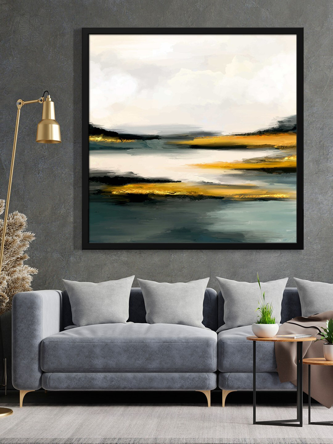 

999Store Grey & Green Abstract Painted Framed Wall Art