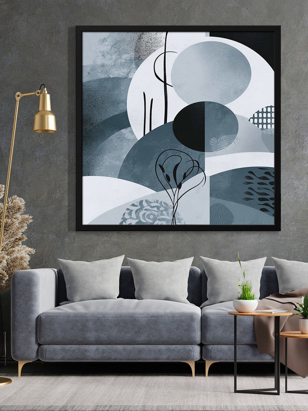 

999Store Grey & Black Round Shape Painted Framed Wall Art